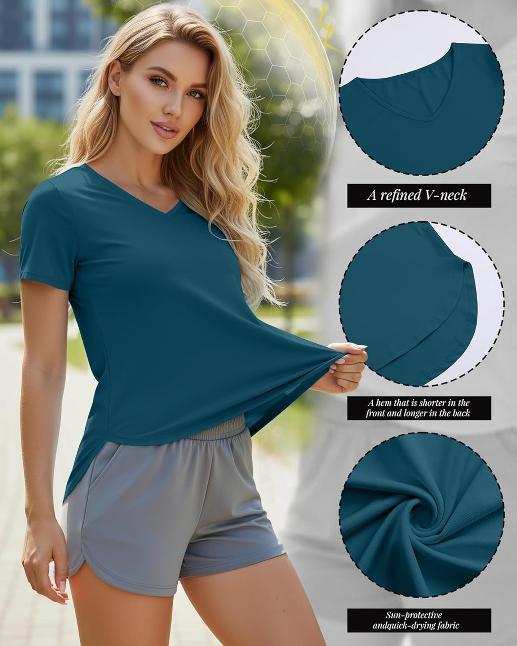 Oakgarden Women's Workout Tops - Quick Dry UPF 50+ V Neck Gym Shirts | 4 Pack, Lightweight & Stylish