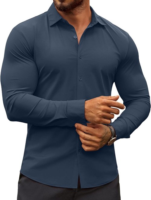 COOFANDY Men's Muscle Fit Dress Shirt - Wrinkle-Free Long Sleeve Casual Button Down | Classic Fit