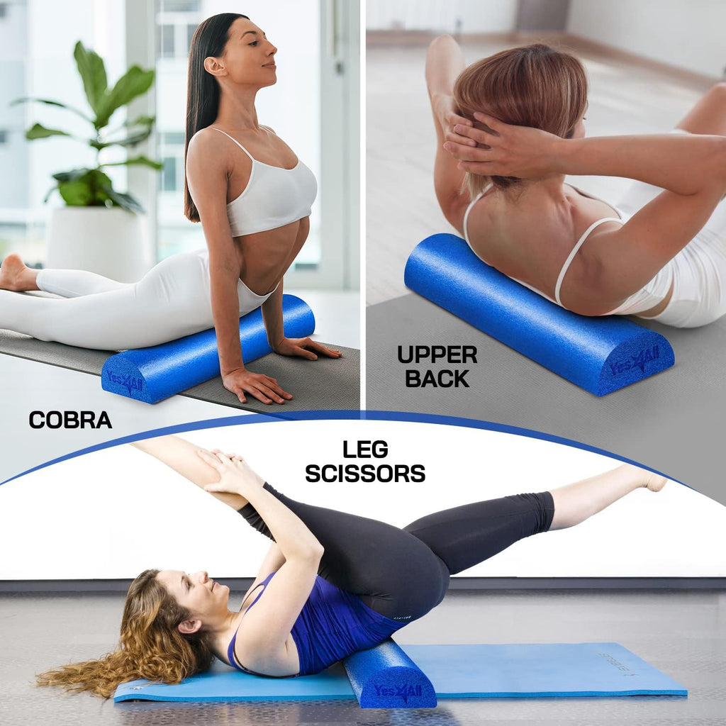 Yes4All Medium Firm Half Foam Roller - Versatile PE Foam for Post-Workout Relaxation | 12/18/24/36 Inch Sizes
