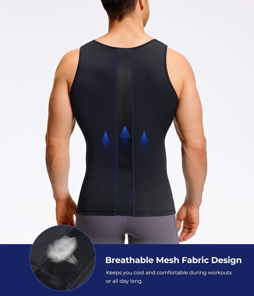 TAILONG Mens Compression Shirt Tank Top Undershirt Shapewear Slimming Body Shaper Vest Mesh Workout Shirts Black
