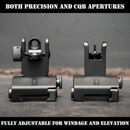 Chaos Ready Flip Up Iron Sights - Spring Loaded Low Profile Backup Sights for Picatinny Rails | Co-Witness Front & Rear Set