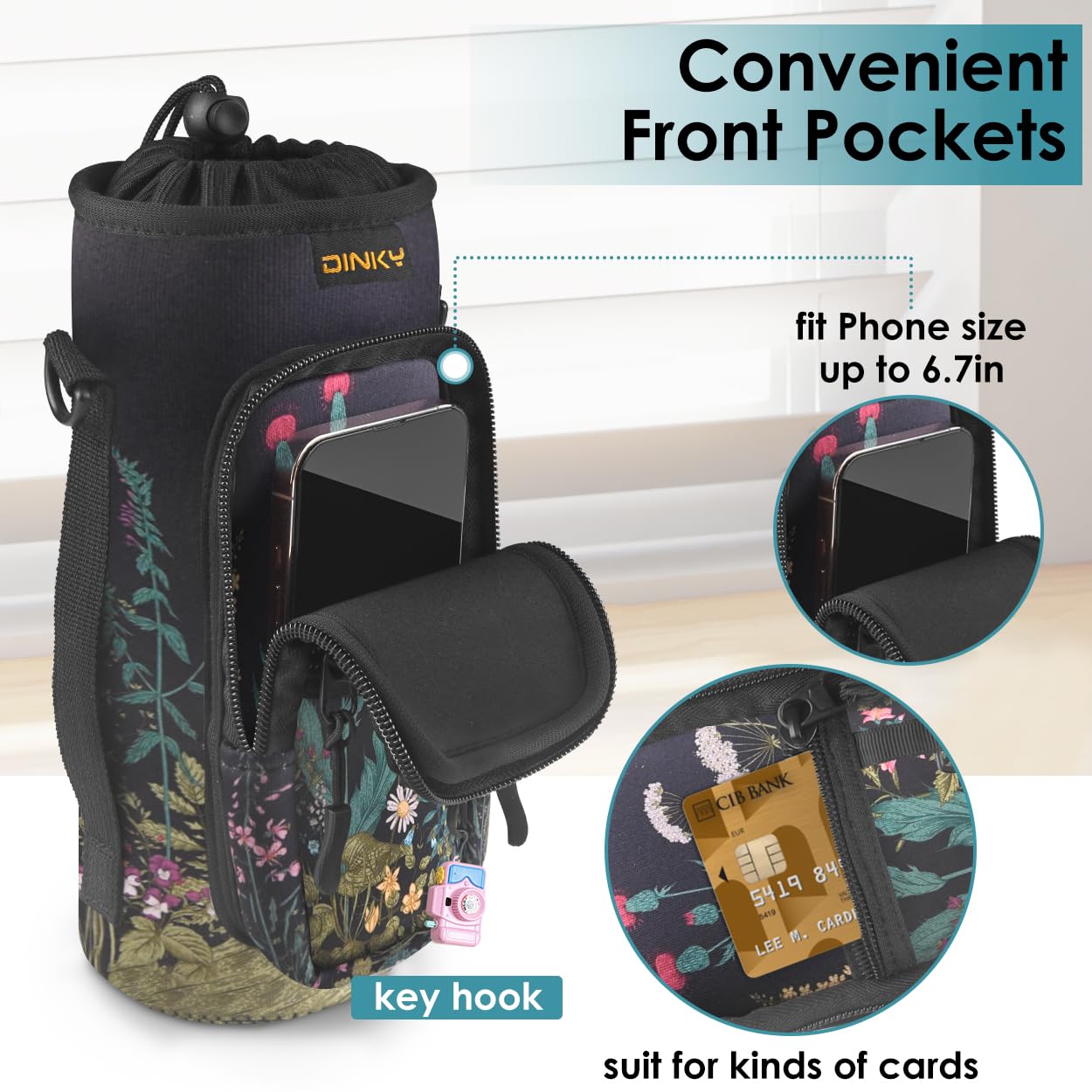 DINKY Water Bottle Carrier Bag, Water Bottle Carrier Holder with Adjustable Shoulder Strap, Sling Neoprene Water Bottle Pouch Sleeve for Hiking, Camping and Fishing, Compatible with 32 oz 40 oz
