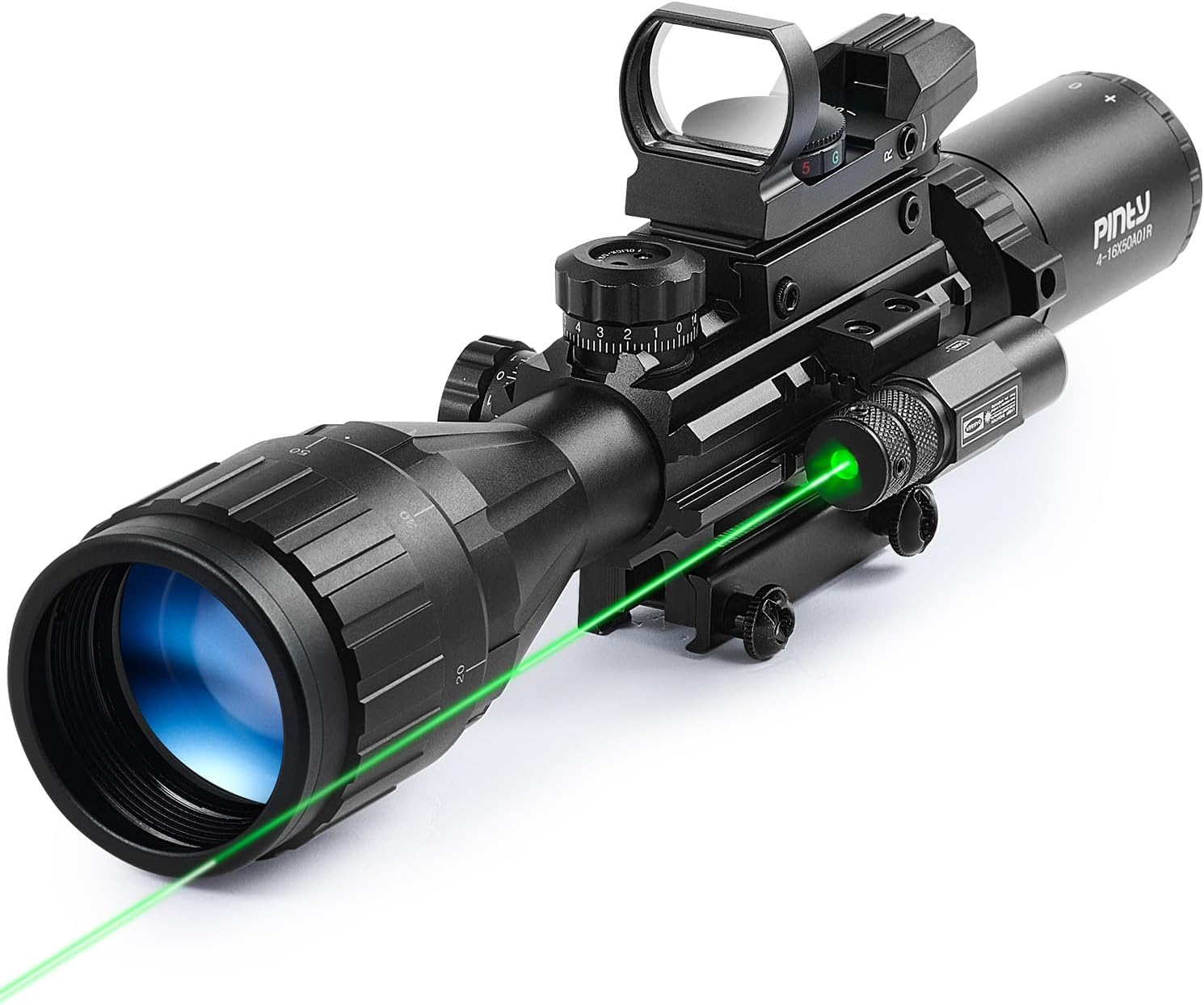 PINTY Tactical Rifle Scope Combo - Illuminated Optics with Red Dot Sight & Laser | 3-9x32, 3-9x40, 4-12x50, 4-16x50
