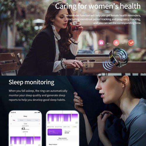Yihou Smart Ring for Women Health Ring Fitness Tracker Sleep Monitor Step Counter Heart Rate Monitor Multisports No Subscription Fee for Android iOS Black 12