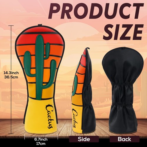 LZFAN Golf Club Head Cover Golf Head Covers Driver Headcover Wood Headcover Leather Patchwork Cactus