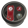 Team Golf NCAA Alabama Crimson Tide Tin Gift Set with Retractable Divot Tool, Cap Clip, and Ball Marker Gift Set Retractable Divot Tool, Cap Clip, & 2 Double-Sided Enamel Ball Markers, Patented Design, Less Damage to Greens, Retractable Mechanism