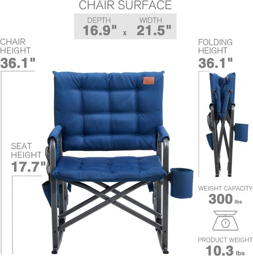 Ever Advanced Lightweight Folding Rocking Camping Chair - Padded Portable Rocker for Outdoors | Heavy Duty, Blue