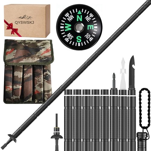 Tactical Hiking Stick, Tactical Walking Stick, Trekking Poles, Hiking Poles, Suitable for Camping, Outdoor Survival Gear, Telescopic (8 Tubes, Premium Build)