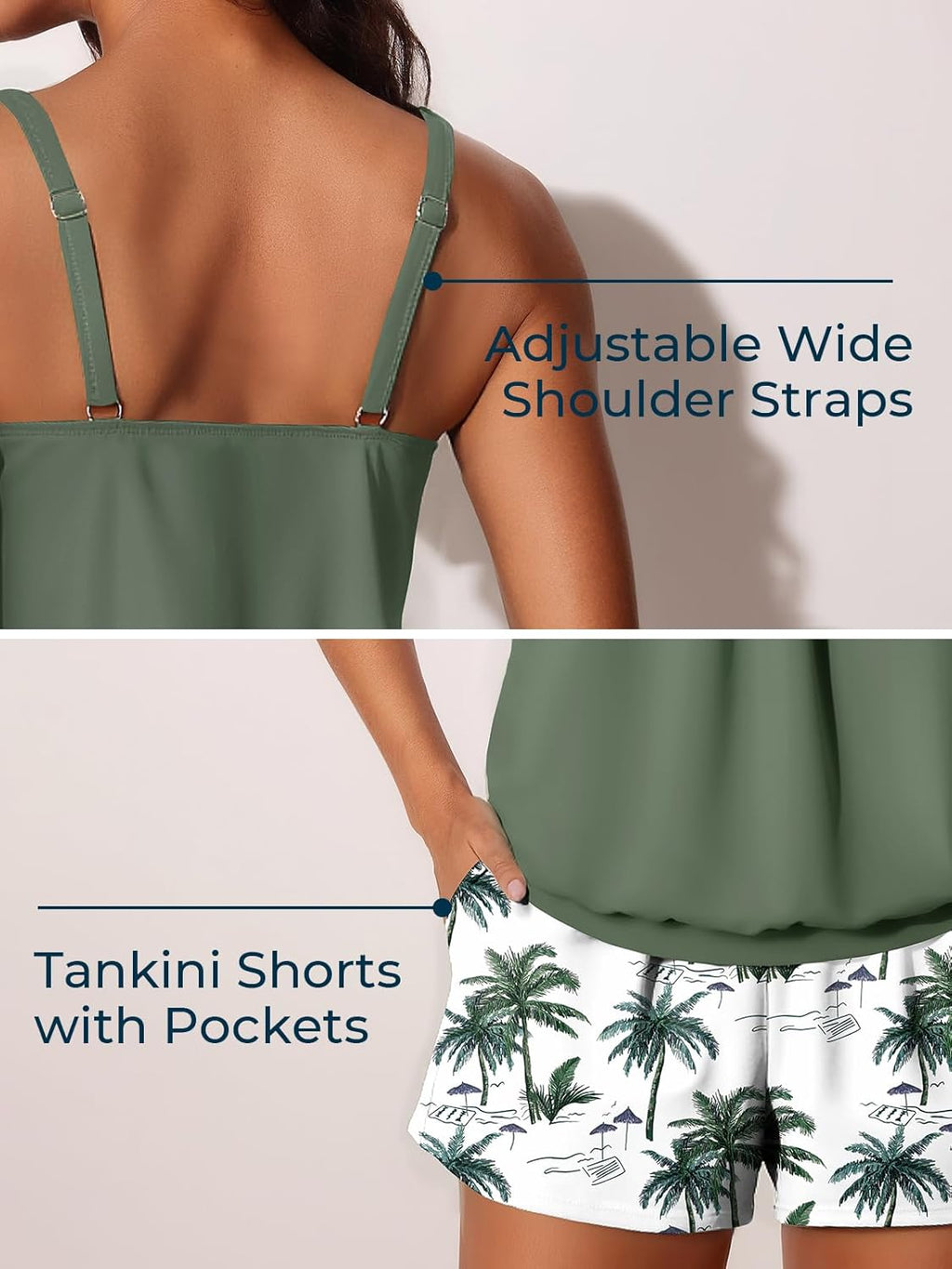 Summer Mae Blouson Womens Tankini Swimsuits 2026 Modest Tummy Control Bathing Suits Swim Shorts with Pockets for Beach