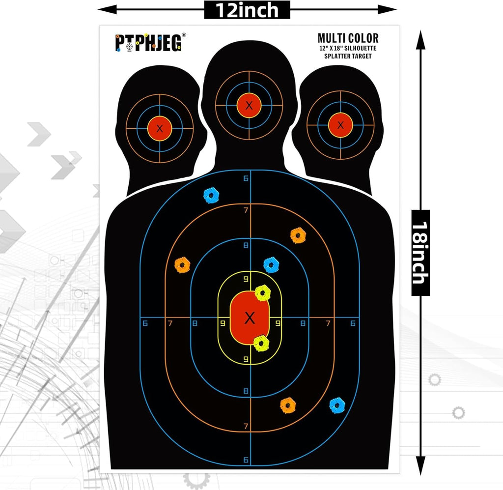 Paper Targets - 10/25/50 Pack for Hunting | Silhouette Design with Red Bullseye (12x18 Inches)