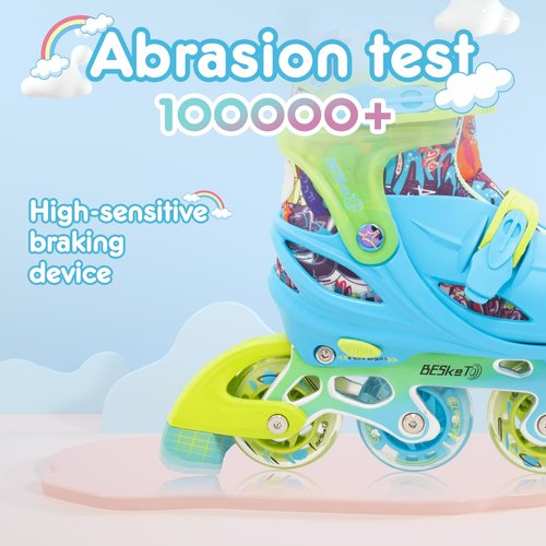 Besketo Blue Graffiti Light up Inline Skates for Girls Boys, 4 Size Adjustable Roller Shoes with Full Illuminating Wheels for Kids, Blades Roller Skates for Beginner Teens & Adult Youth - S J9-J12 US