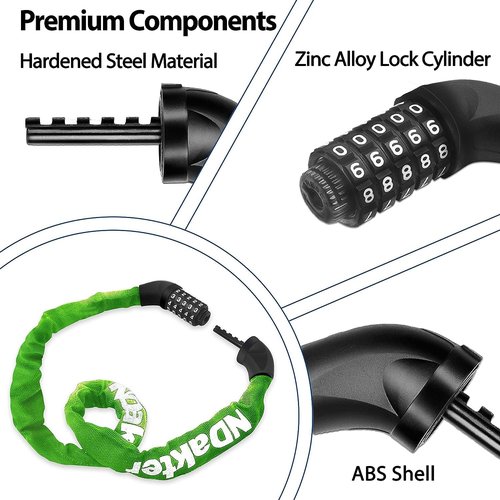 NDakter Heavy-Duty Bike Lock - 5-Digit Combination Anti-Theft Chain Lock | 2.62 to 6 Ft Length, High Security