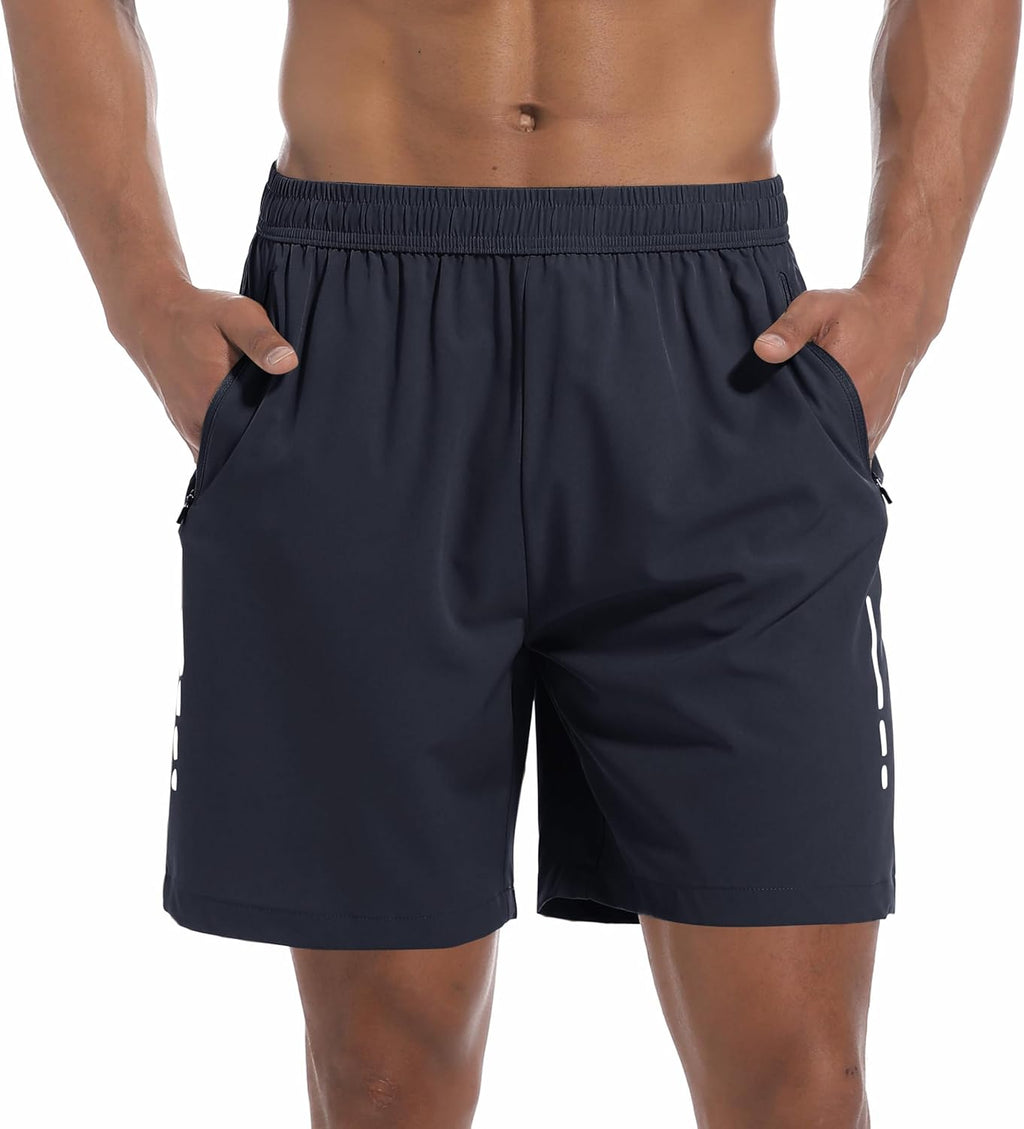 Skiennix Men's Athletic Gym Shorts - Lightweight Quick-Dry 7" Workout Shorts with 3 Zipper Pockets