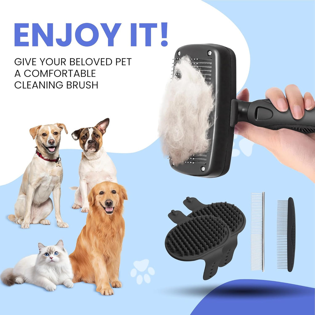 Skiennix Self-Cleaning Shedding Brush - 5-in-1 Professional Grooming Tool for Dogs & Cats | Black