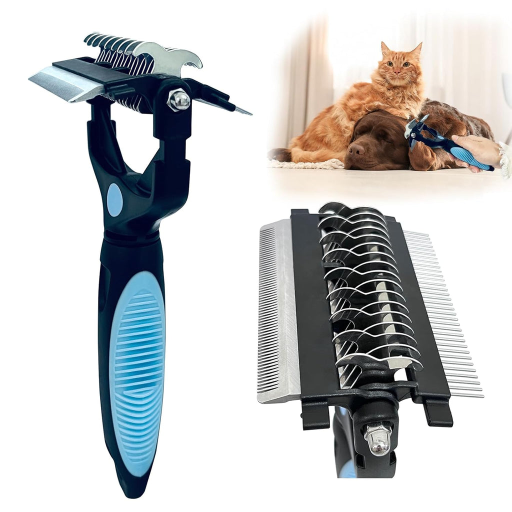 Skiennix 3-in-1 Pet Grooming Brush - Double-Sided Deshedding Tool with Stainless Steel Teeth | Ergonomic Handle for Dogs & Cats, Safe for All Fur Types