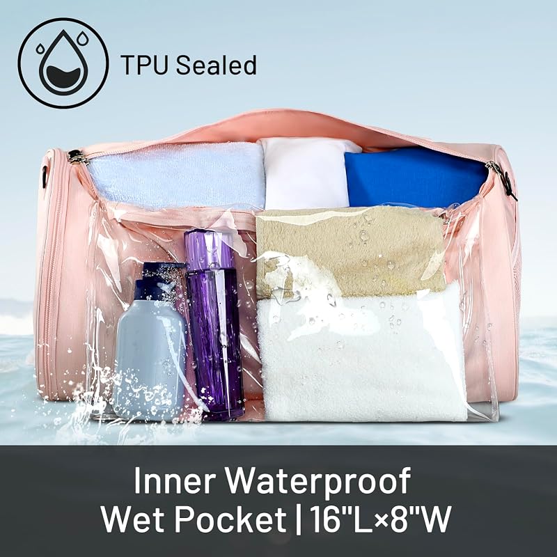 MIER 24L Pink Gym Duffel Bag with Shoe Compartment & Wet Pocket - 19.5x9.8x9.8 in, Lightweight