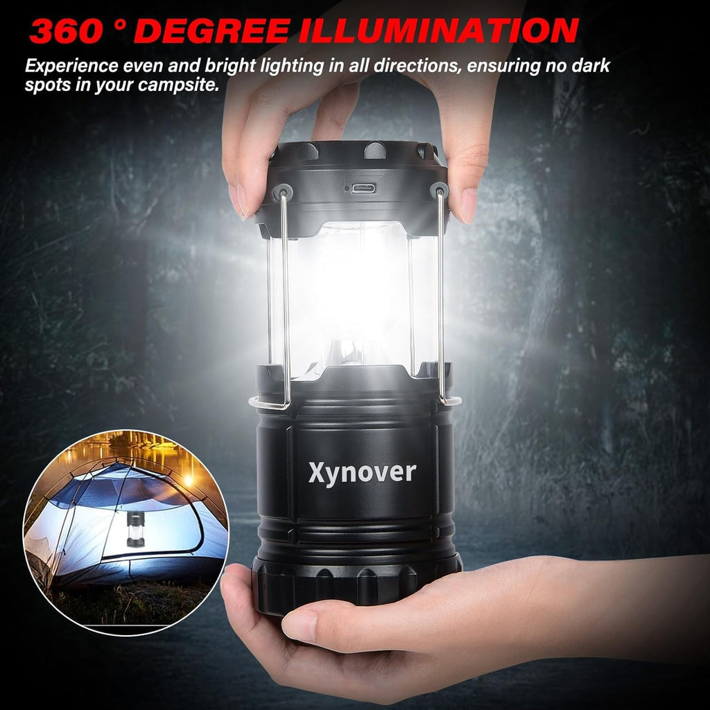 Skiennix 4-Pack Solar Camping Lanterns - Rechargeable LED with USB & AA Battery | Waterproof & Collapsible for Emergencies, Hiking, and Power Outages
