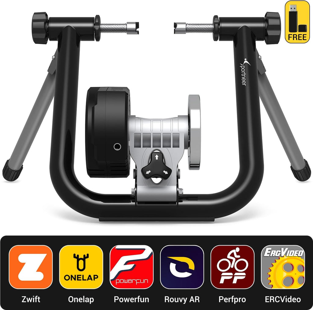 Sportneer Smart Bike Trainer Stand - Compatible with 26-29" & 700C Wheels | Bluetooth & ANT+ for Zwift & Rouvy AR
