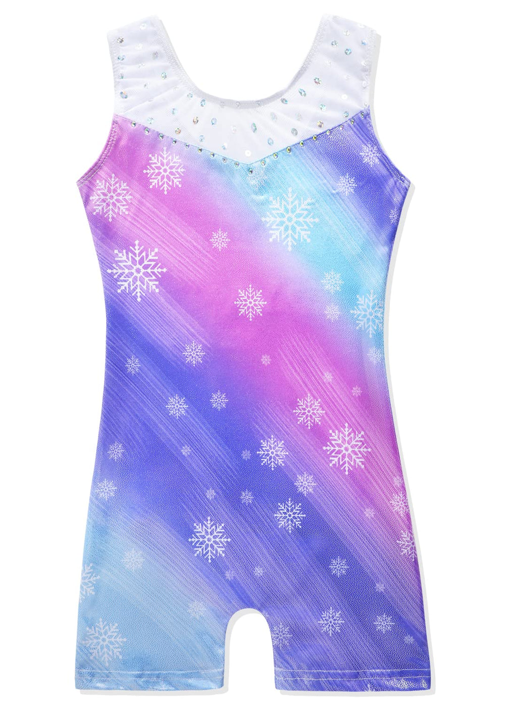 Leotards for Girls Gymnastics Unicorn Athletic Dance Wear Shiny Rainbow Blue Hotpink (Purple Snowflake, 5/6 Years)
