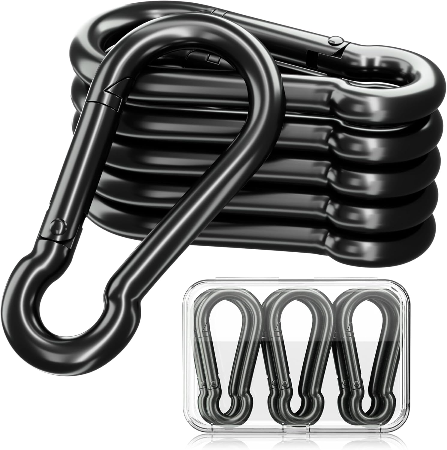 Sprookber Carabiner Clips - Heavy Duty Spring Snap Hooks for Keys & Outdoor Gear | Set of 6 (Black)