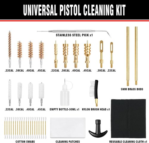 Gun Cleaning Kit - 25-In-1 Universal Handgun Cleaning Set for .22 to .45 Caliber | Essential Gun Brush Tools