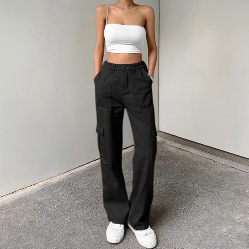 Lepunuo Cargo Pants - High Waisted Baggy Wide Leg Y2K Streetwear with 6 Pockets for Women