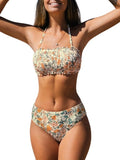 CUPSHE Bikini Set - Two Piece Swimsuit with Bandeau Top & Mid-Waisted Bottom | Removable Straps