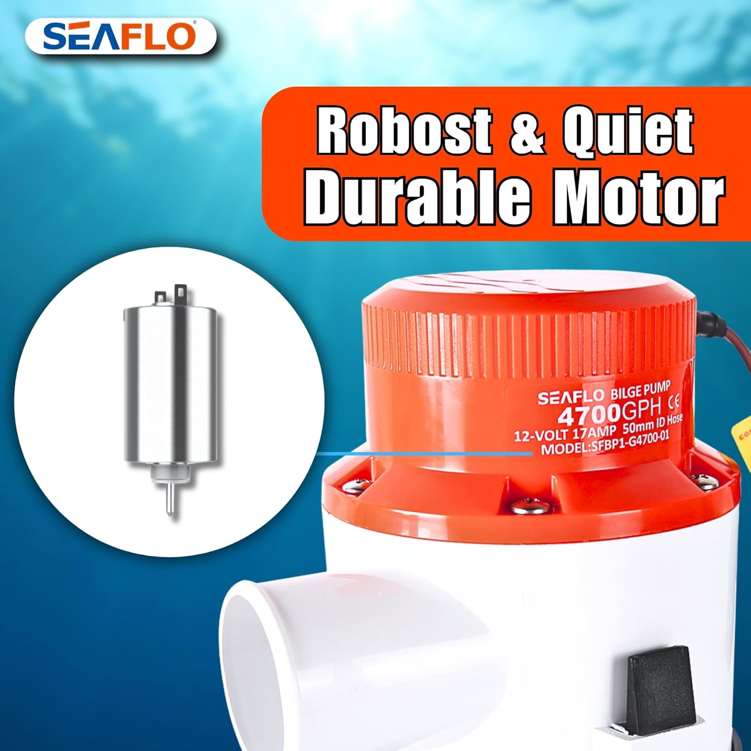 SEAFLO 01 Series 4700 GPH Bilge Pump - 12V Marine Submersible Pump with Anti-Airlock Protection | 4-Year Warranty