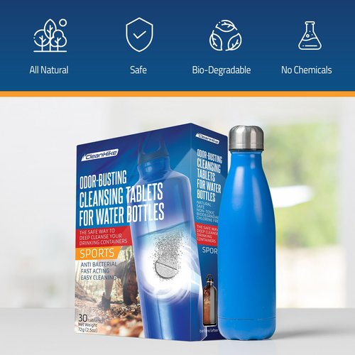CleanHike Tumbler Water Bottle Cleaning Tablets - (60 Tablets) All Natural Ingredient, Great for All Stainless, Plastics, Ceramic and Glass Drinking Containers, Individually Packed (2)