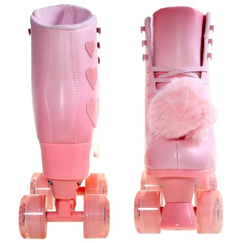 JetHok Roller Skates for Women, High Top PU Leather Rollerskates, Shiny Double-Row Four Pink Wheels Quad Skates for Girls and Age 8-50 Indoor Outdoor (Gradient Pink, US 1)