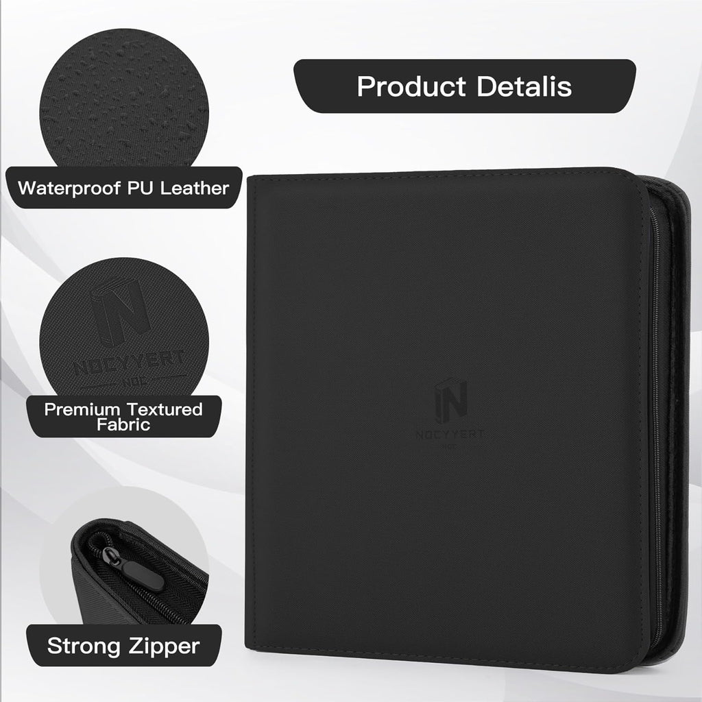 Skiennix Premium Card Binder - 12 Pocket Album for 720 Trading Cards | Durable PU Zipper, Black
