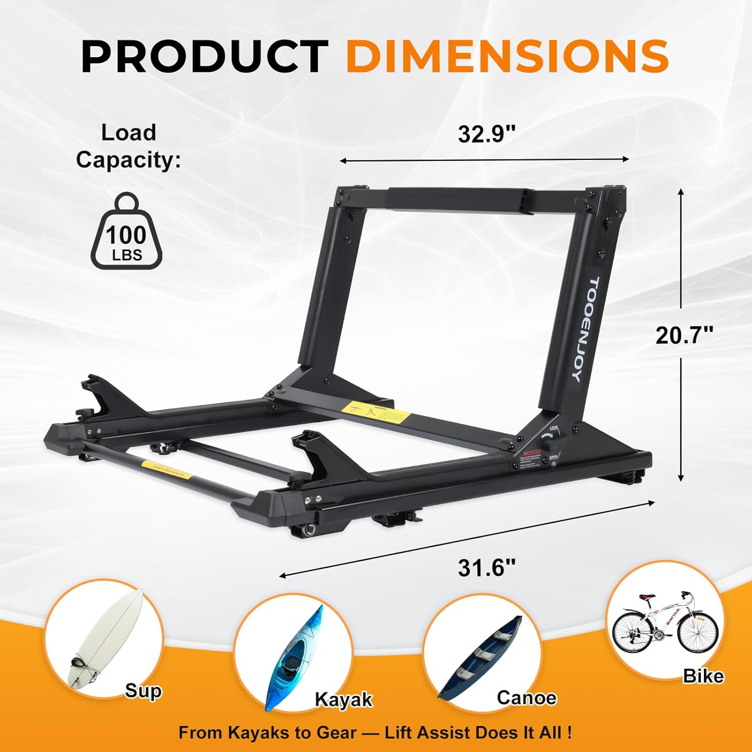 TOOENJOY Heavy-Duty Kayak Lift Assist Roof Rack - 100 LBS Capacity Canoe Loader for Easy Elevation