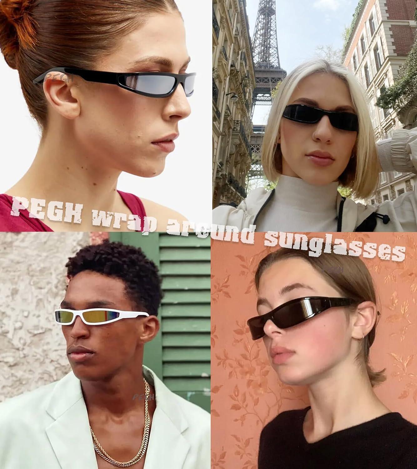 Skiennix Y2K Wrap Around Sunglasses - Futuristic Small Frame Rectangle Shades for Men & Women
