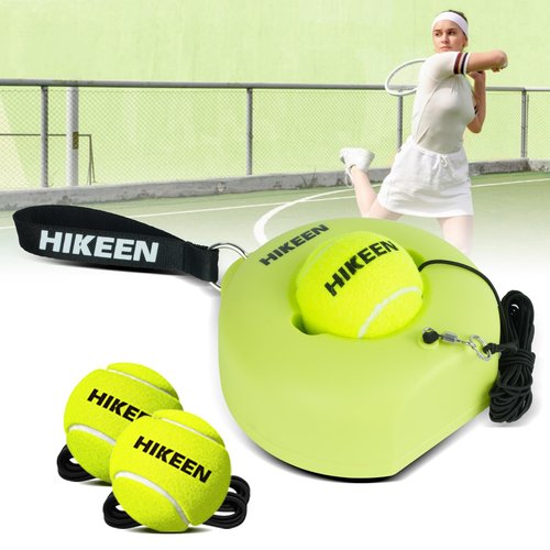 Hikeen Premium Tennis Trainer Rebound with Metal Base,Portable Solo Tennis Trainer Set with 3 Highly Elastic String Balls,Tennis Practice Equipment for Adult Kids an Beginners -Green