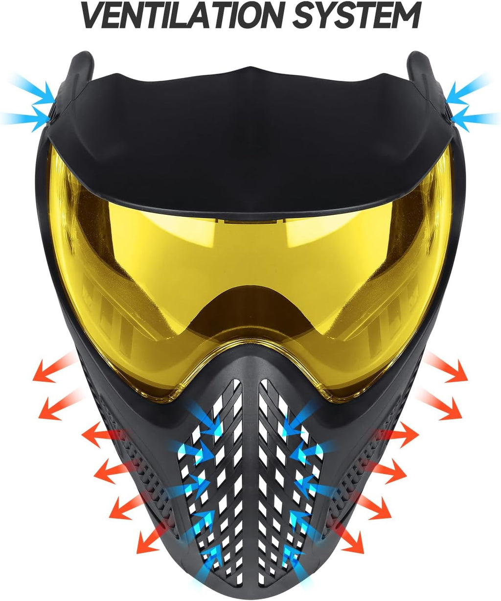 Xaegistac Paintball Mask - Integrated Sun Visor, Anti-Fog Design & Adjustable Headband | Wide Field of View