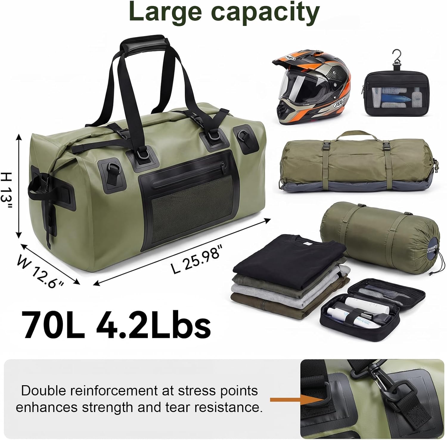 Skiennix Waterproof Duffel Bag - 70L Heavy-Duty Roll Top Design for Kayaking, Rafting & Camping