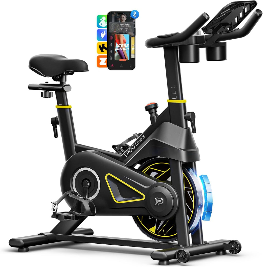 YPOO Exercise Bike - Adjustable Magnetic Resistance Indoor Bike with App & 330lbs Capacity