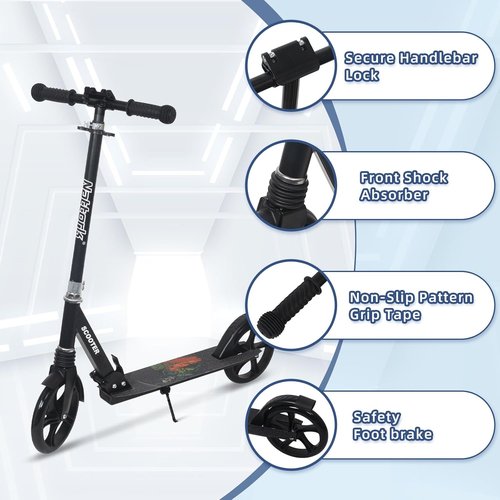 Nattork Kick Scooter for Kids & Teens | 220LB Weight Capacity, Adjustable Handlebar & Front Shock Absorber - Smooth 8" Wheels for Outdoor Fun