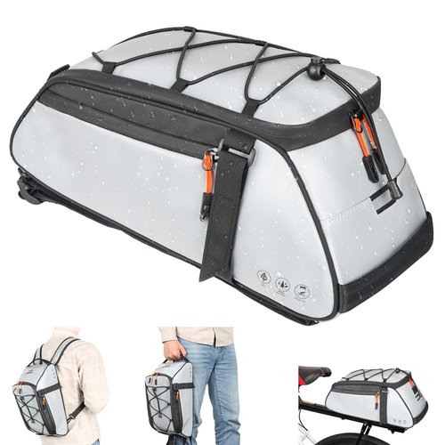 QYCHHJ 10L Bike Bags for Bicycles Rear Rack, All-Round Reflective Bike Rack Bag with Water-Resistant Zippers, Waterproof Bike Trunk Bag with Side Pockets Pannier Bag for Bike Accessories