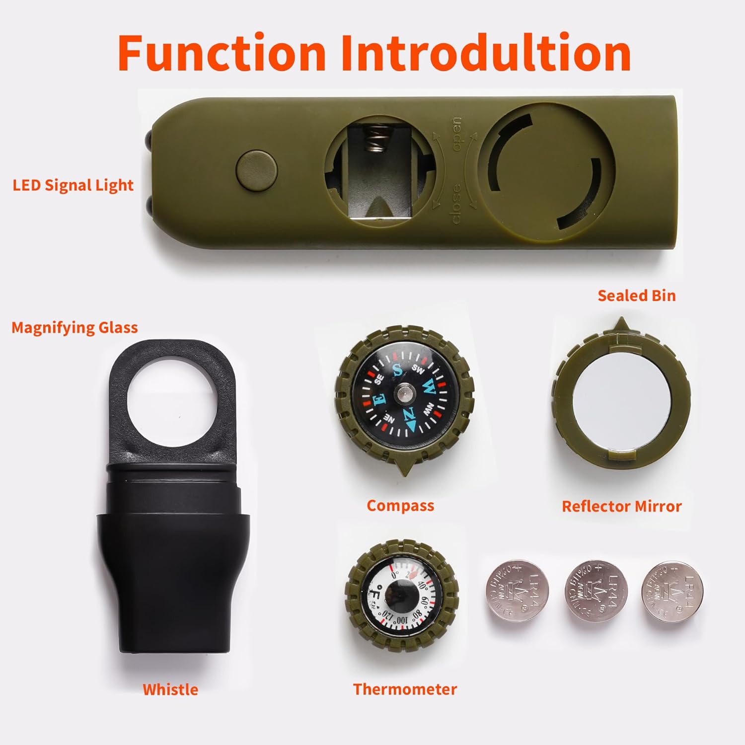 Survivor Multifunctional Emergency Whistle for Kids - Compass, Thermometer & Neck Lanyard | Essential Safety Gear for Hiking, Camping & Outdoor Adventures