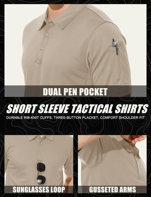 MAGCOMSEN Men's Quick-Dry Tactical Polo Shirt - Short Sleeve Pique Jersey for Golf & Performance