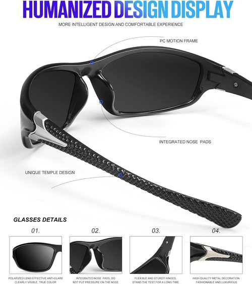 KALIYADI Polarized Sunglasses for Men - UV Protection for Fishing, Driving & Cycling | 4 Pack