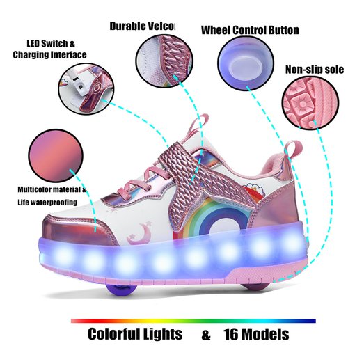 Nsasy Girls Boys Roller Shoes with LED Light Up Wheels Sneakers Kids Roller Skates Shoes for Kids for Children