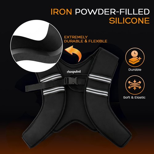 Weighted Vest for Men and Women, Silicone-Iron Fill Even Weight, Adjustable Workout Weight Vest with Reflective Stripes & Phone Pocket, 8lb for Walking Running Jogging Fitness Cardio Training, Black