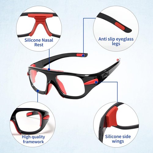 SooGree Sport Goggles Glasses Squash & Racquetball Goggles Basketball Glasses Adjustable Strap Resistant Impact (8043 Clear Frame White Pad)