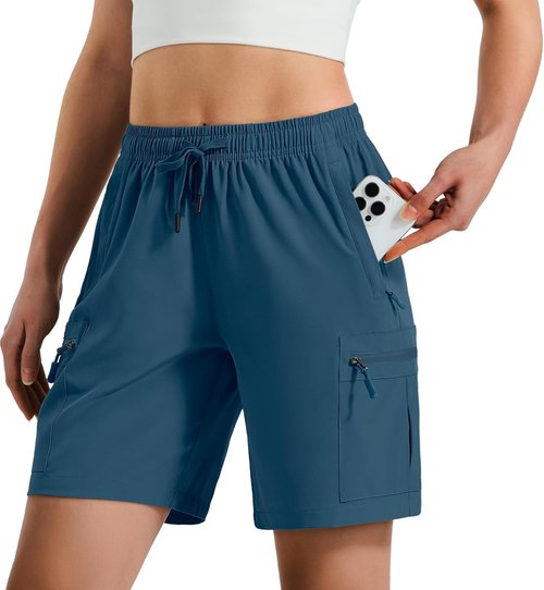Hugut Women's Quick-Dry Hiking Cargo Shorts - Lightweight, Water-Resistant with Zipper Pockets | Ideal for Travel & Golf