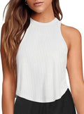 LASLULU Women's Sleeveless Crop Top - Flowy Halter Neck Athletic Shirt | Perfect for Workouts