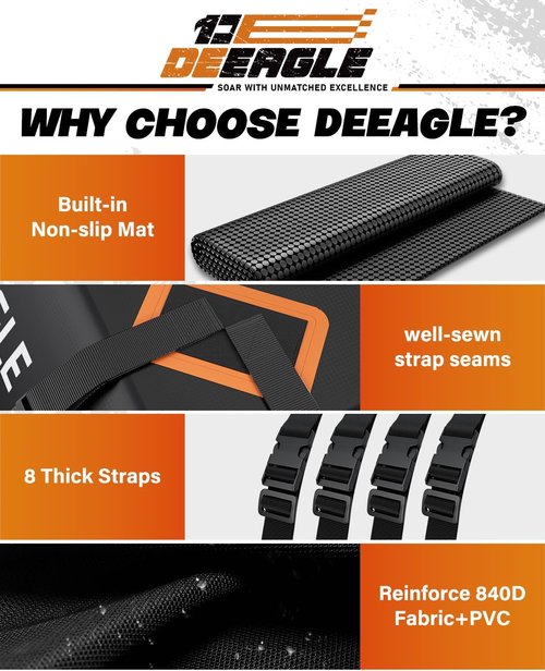 DEEAGLE Rooftop Cargo Carrier - 15 Cubic Feet Waterproof Soft Bag for Vehicles Without Roof Rack | Non-Slip Mat & 8 Straps