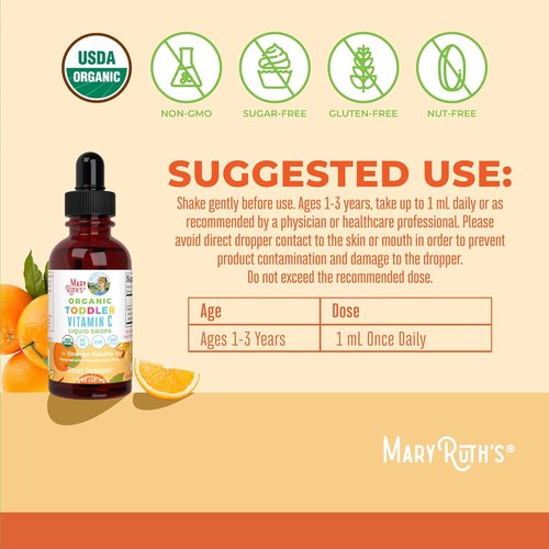 MARYRUTH'S Organic Toddler Vitamin C Drops for Immunity | Ages 1-3 Years | 15 mg Per Serving | Vitamin C for Immune Support & Overall Health | Vegan | Sugar Free | Gluten Free | Non-GMO | 30 Servings
