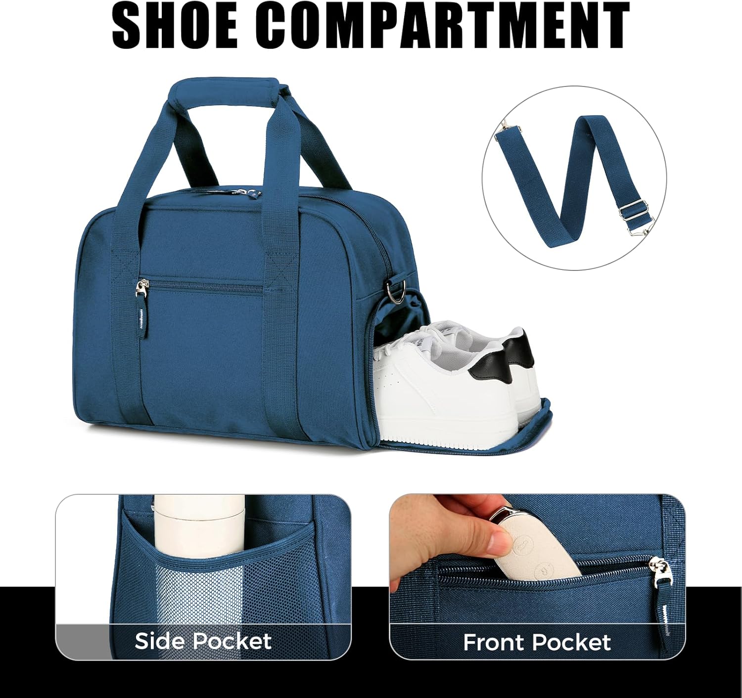 SeaRock 14-Inch Mini Duffle Gym Bag - Stylish Carry-On with Shoe Compartment | Navy Blue